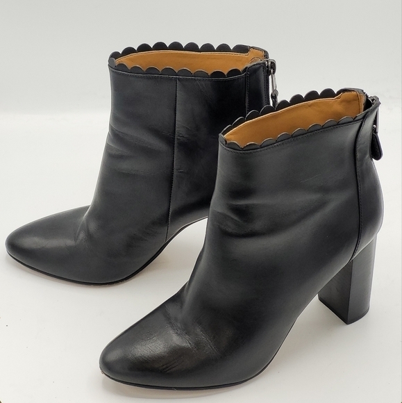 Coach Terence Scallop Soft Shine Calf Ankle Boots in Black Leather Size 10 B - Picture 1 of 16